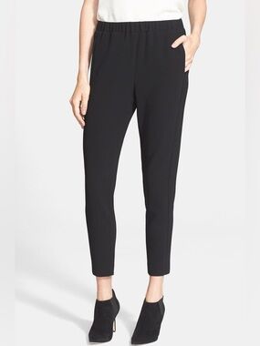 Theory 100% Silk Black Slim Pants Large Pull On Thorene Modern GGT